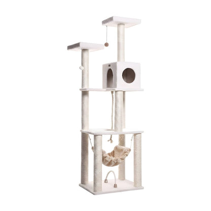 Pressed Wood Cat Tree with Sisal Posts, Four-Level Tower with Hammock and Condo