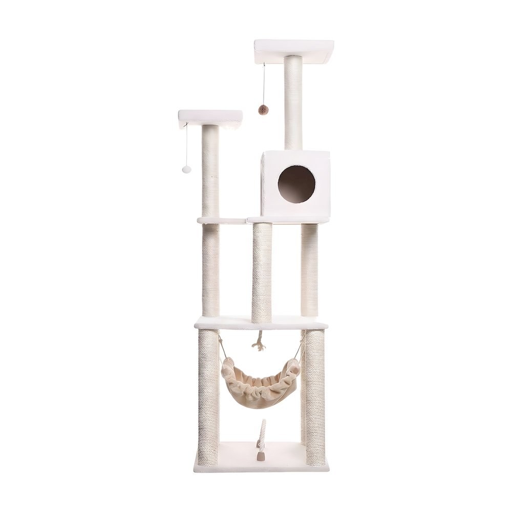 Pressed Wood Cat Tree with Sisal Posts, Four-Level Tower with Hammock and Condo