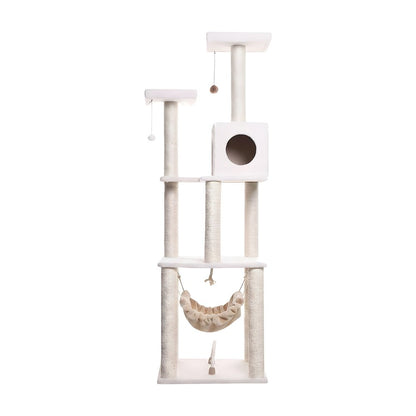 Pressed Wood Cat Tree with Sisal Posts, Four-Level Tower with Hammock and Condo