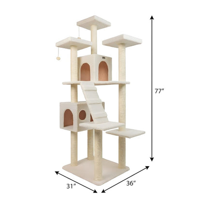 Pressed Wood Cat Tree with Sisal Posts, Multi-Level Ramp Tower and Condos