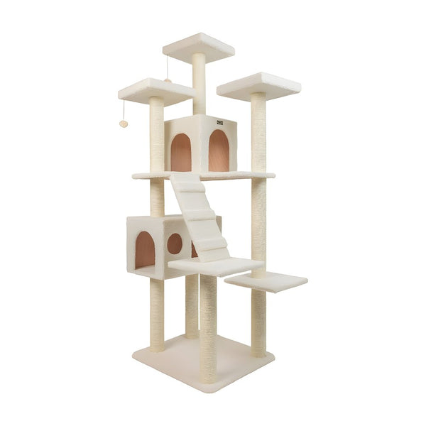 Pressed Wood Cat Tree with Sisal Posts, Multi-Level Ramp Tower and Condos