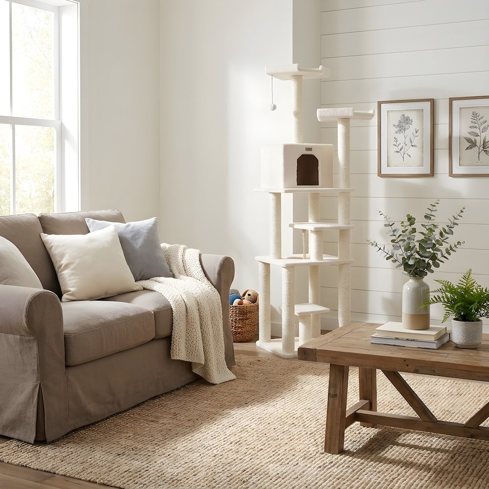 Pressed Wood Six-Level Cat Tower with Two Condos and Sisal Posts