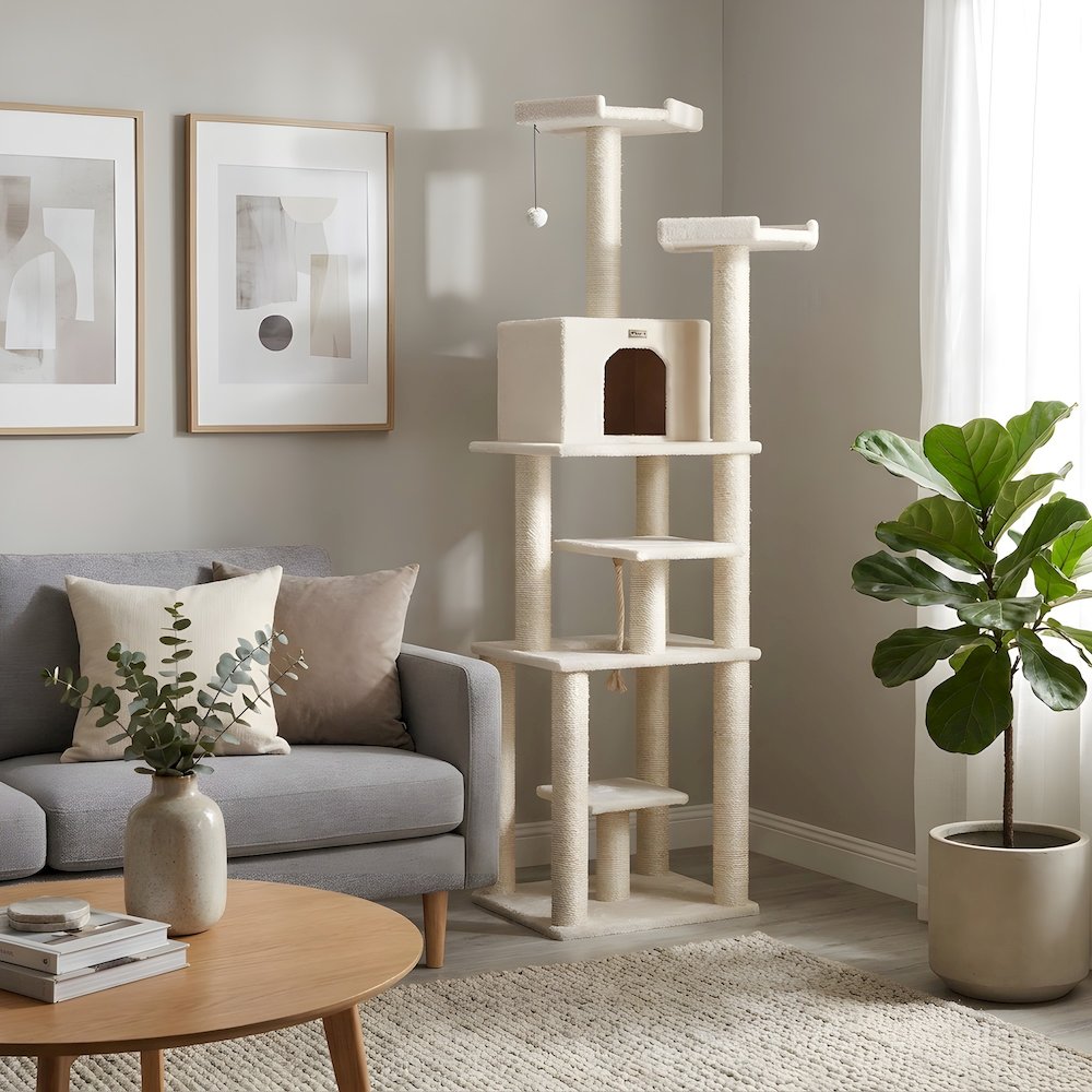 Pressed Wood Six-Level Cat Tower with Two Condos and Sisal Posts
