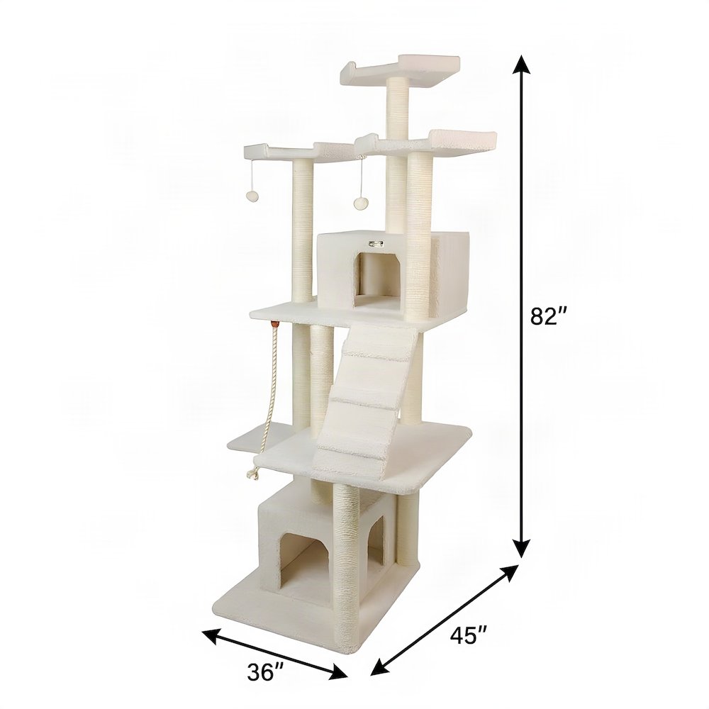 Bison Pets Cat Tree Tower with Multi-Level Ramp, Ivory