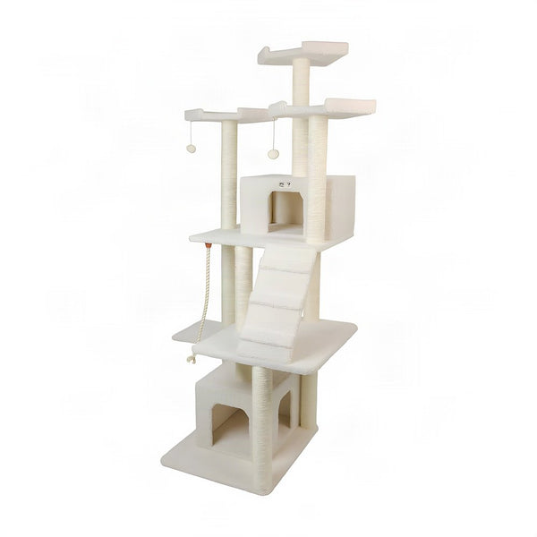 Bison Pets Cat Tree Tower with Multi-Level Ramp, Ivory