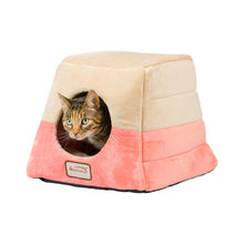 2-In-1 Cat Bed Cave Shape And Cuddle Pet Bed, Orange/Beige