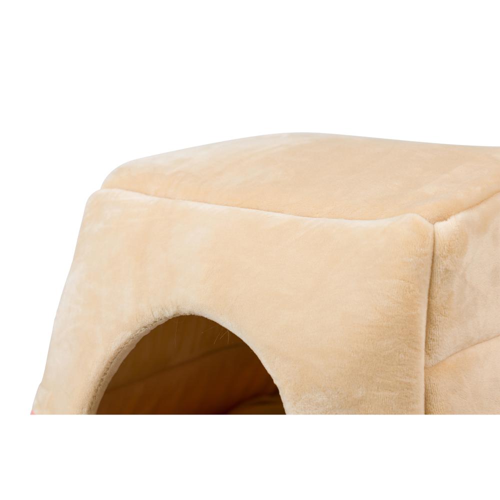 2-In-1 Cat Bed Cave Shape And Cuddle Pet Bed, Orange/Beige