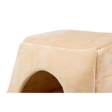 2-In-1 Cat Bed Cave Shape And Cuddle Pet Bed, Orange/Beige