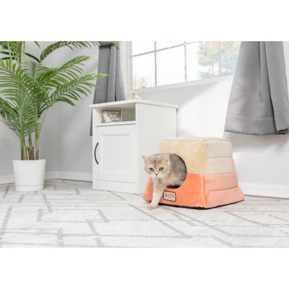 2-In-1 Cat Bed Cave Shape And Cuddle Pet Bed, Orange/Beige