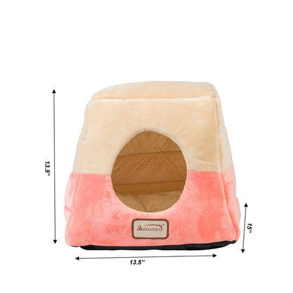 2-In-1 Cat Bed Cave Shape And Cuddle Pet Bed, Orange/Beige