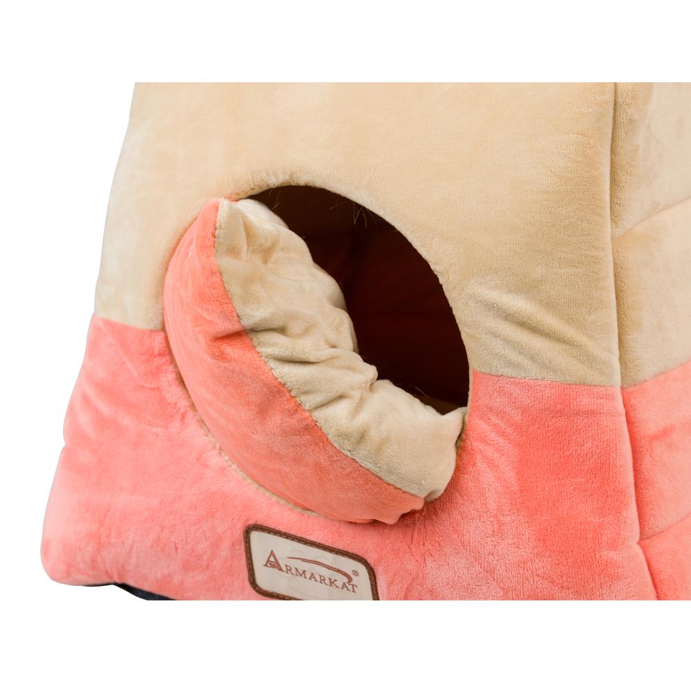 2-In-1 Cat Bed Cave Shape And Cuddle Pet Bed, Orange/Beige