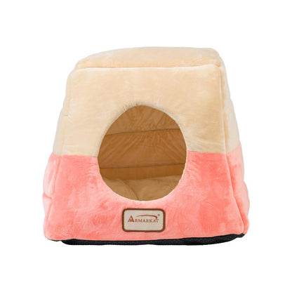 2-In-1 Cat Bed Cave Shape And Cuddle Pet Bed, Orange/Beige