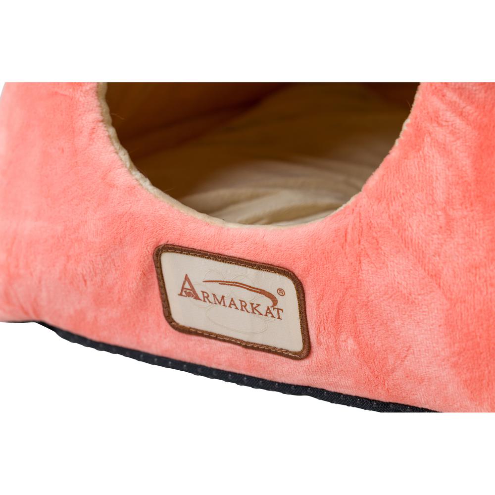 2-In-1 Cat Bed Cave Shape And Cuddle Pet Bed, Orange/Beige