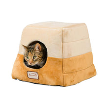2-In-1 Cat Bed Cave Shape And Cuddle Pet Bed, Brown/Beige