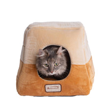 2-In-1 Cat Bed Cave Shape And Cuddle Pet Bed, Brown/Beige