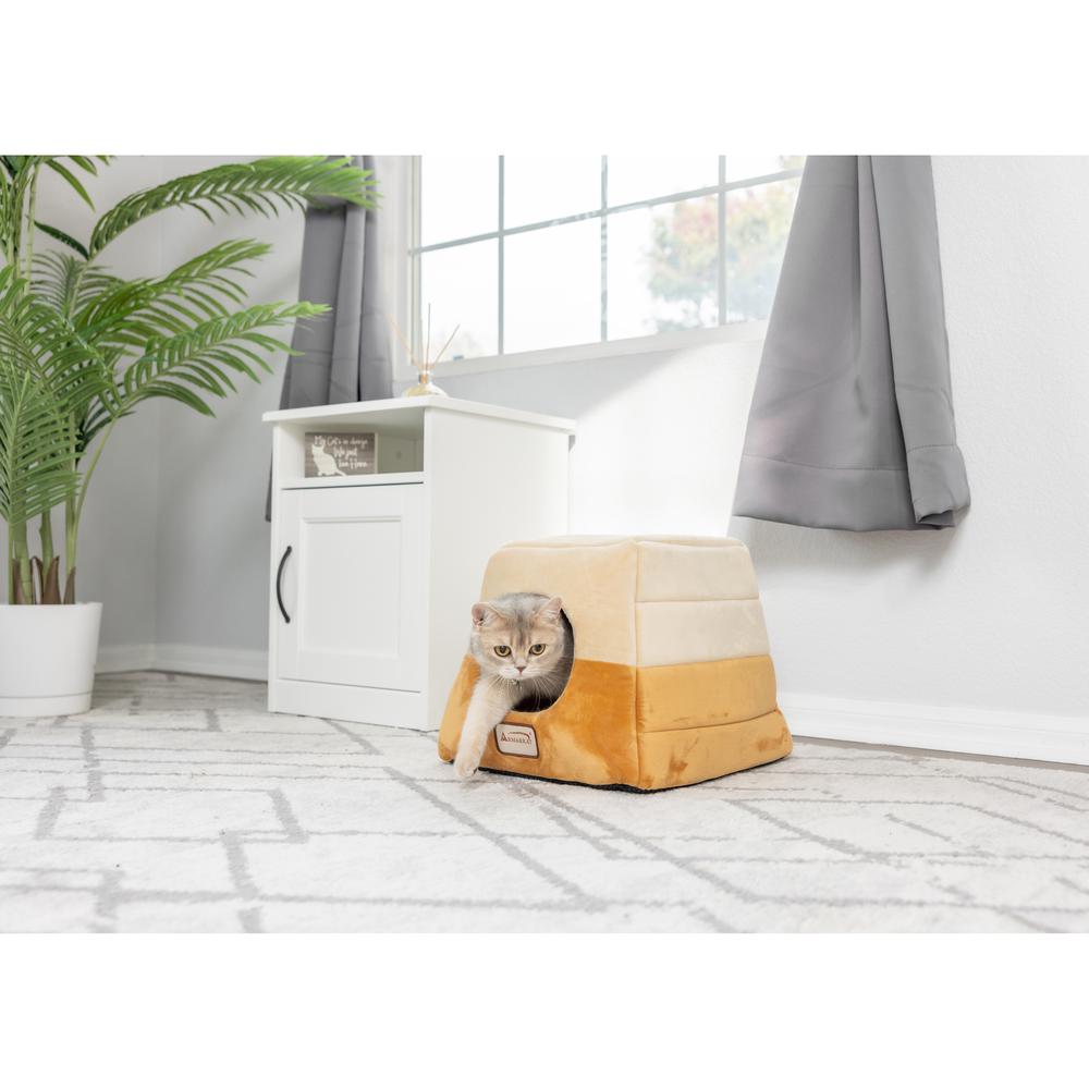 2-In-1 Cat Bed Cave Shape And Cuddle Pet Bed, Brown/Beige