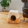 2-In-1 Cat Bed Cave Shape And Cuddle Pet Bed, Brown/Beige