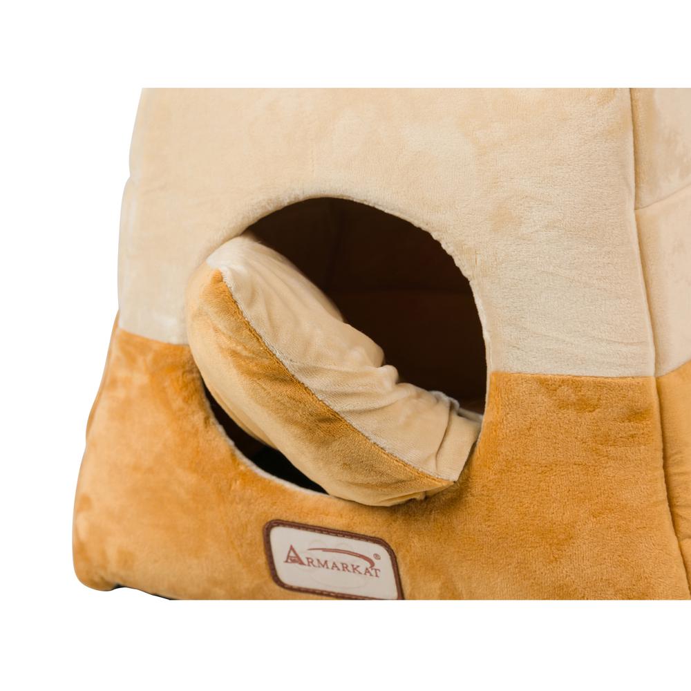 2-In-1 Cat Bed Cave Shape And Cuddle Pet Bed, Brown/Beige