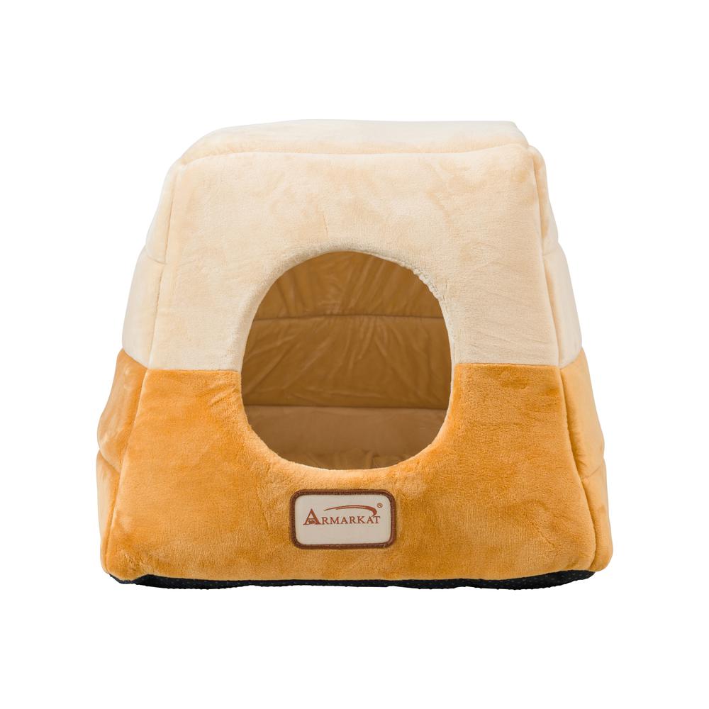 2-In-1 Cat Bed Cave Shape And Cuddle Pet Bed, Brown/Beige