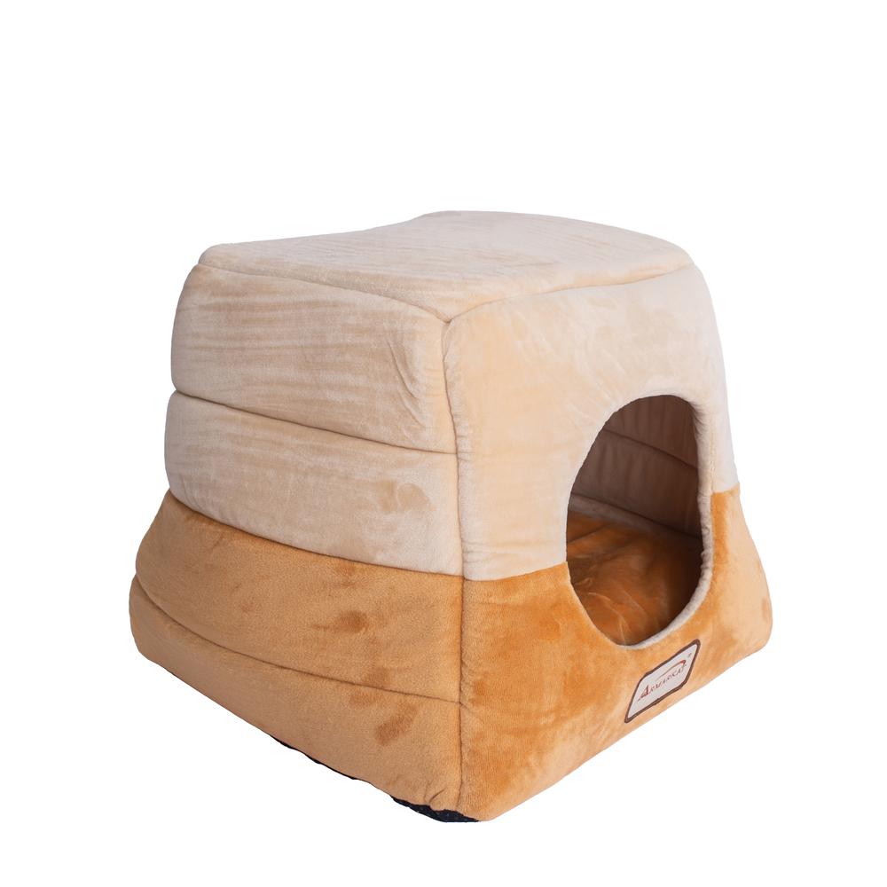 2-In-1 Cat Bed Cave Shape And Cuddle Pet Bed, Brown/Beige