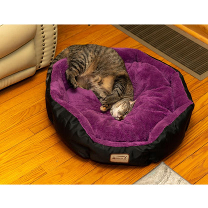 Large, Soft Cat Bed In Purple And Black