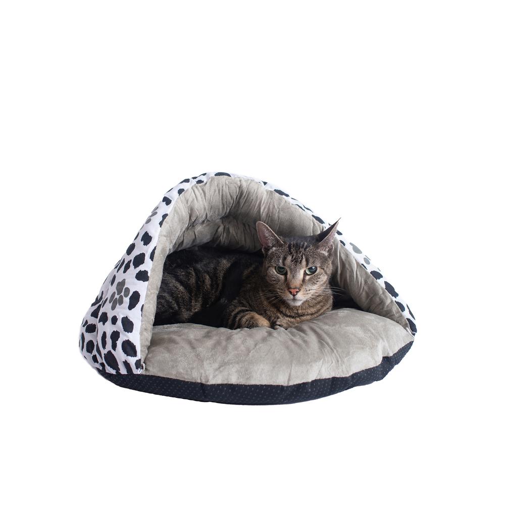 Cat Bed Sage Green Paw Print Pattern