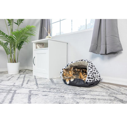 Cat Bed Sage Green Paw Print Pattern