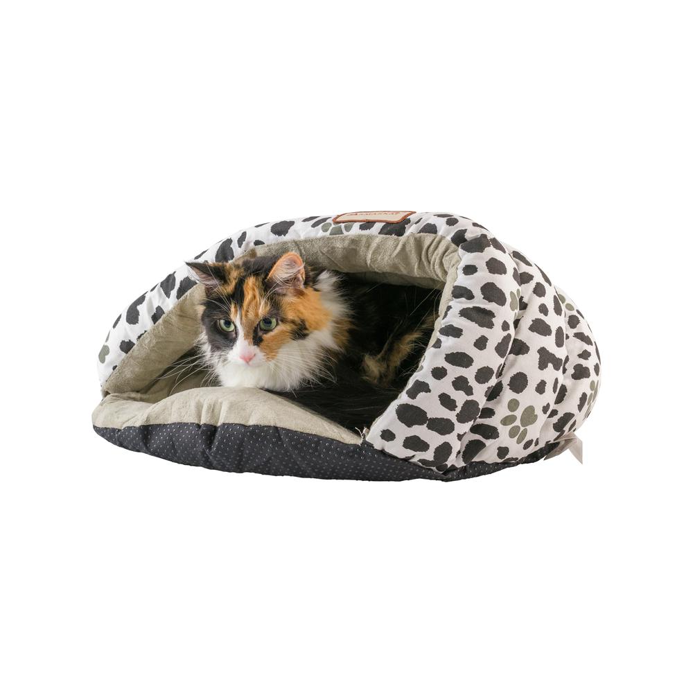 Cat Bed Sage Green Paw Print Pattern
