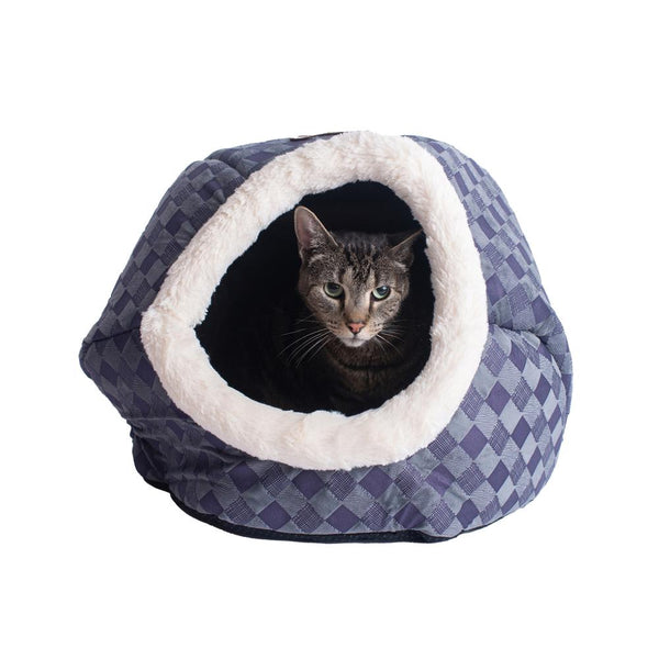 Cuddle Cave Cat Bed C44 For Cats & Puppy Dogs, Blue Checkered