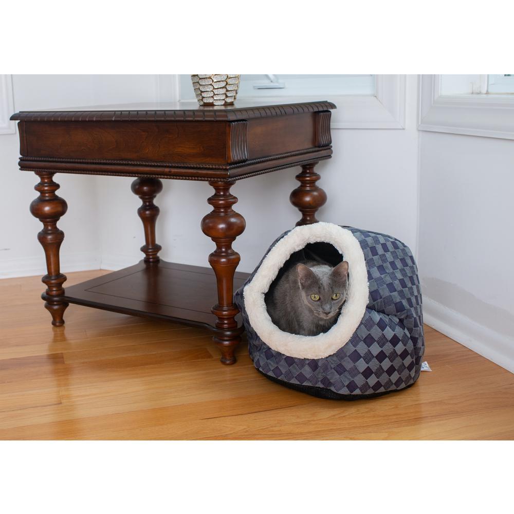 Cuddle Cave Cat Bed C44 For Cats & Puppy Dogs, Blue Checkered
