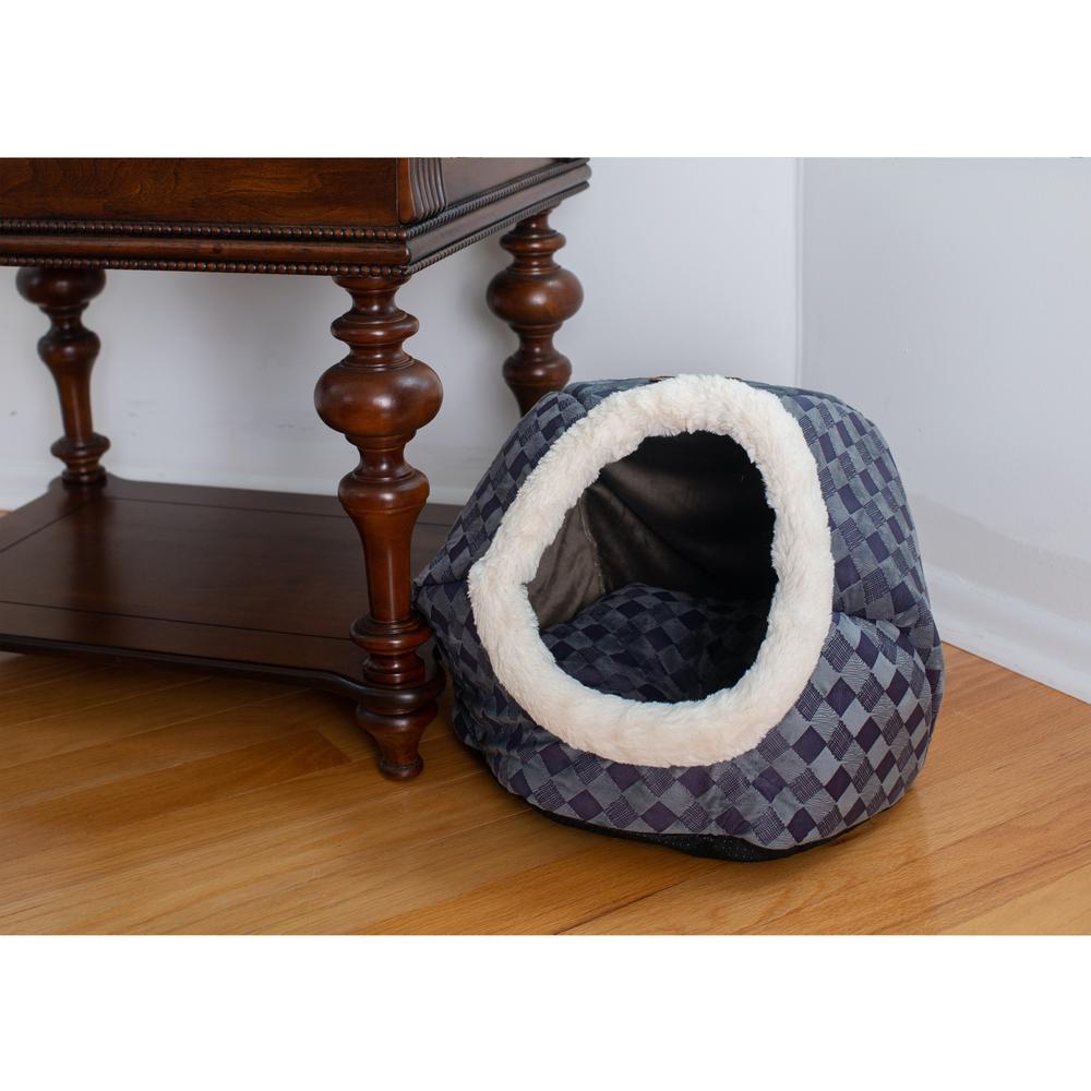 Cuddle Cave Cat Bed C44 For Cats & Puppy Dogs, Blue Checkered