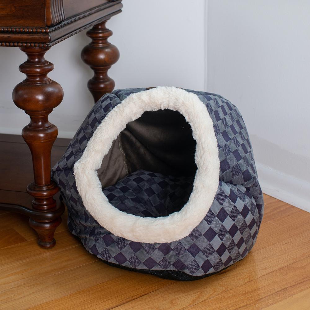 Cuddle Cave Cat Bed C44 For Cats & Puppy Dogs, Blue Checkered