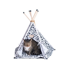 Cat Bed Teepee Style, White W/Black Paw Print