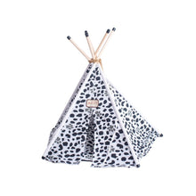 Cat Bed Teepee Style, White W/Black Paw Print