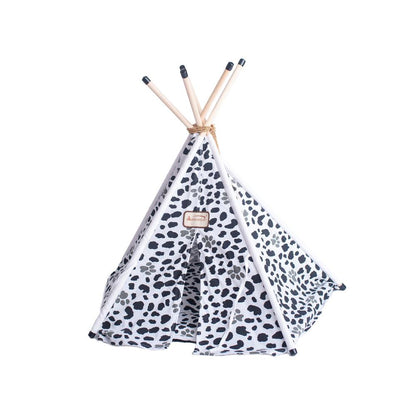 Cat Bed Teepee Style, White W/Black Paw Print