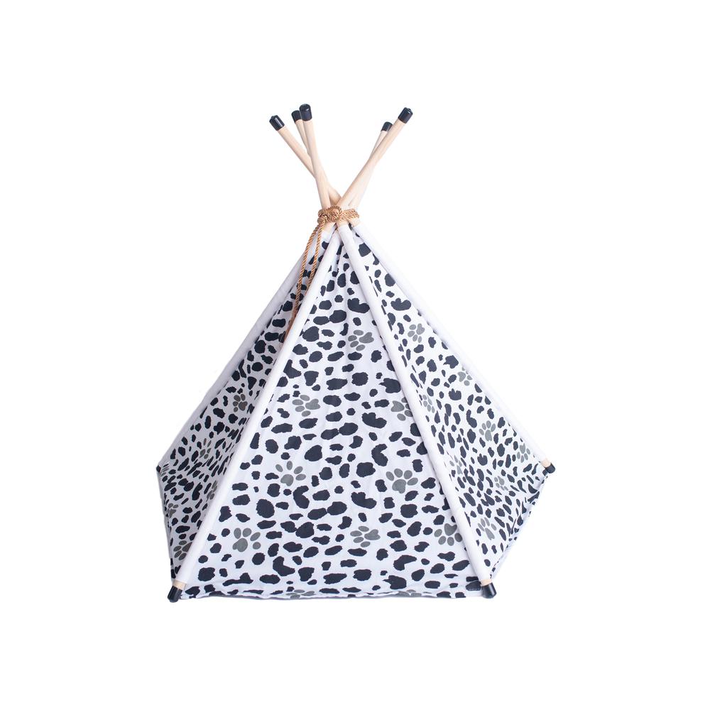 Cat Bed Teepee Style, White W/Black Paw Print