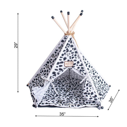 Cat Bed Teepee Style, White W/Black Paw Print