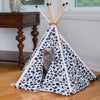 Cat Bed Teepee Style, White W/Black Paw Print