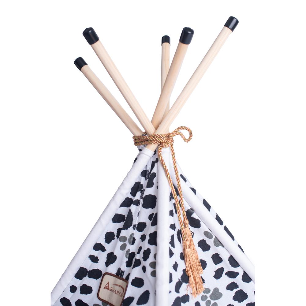 Cat Bed Teepee Style, White W/Black Paw Print