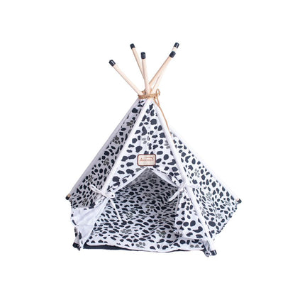 Cat Bed Teepee Style, White W/Black Paw Print