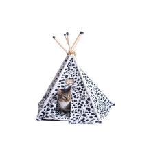 Cat Bed Teepee Style, White W/Black Paw Print