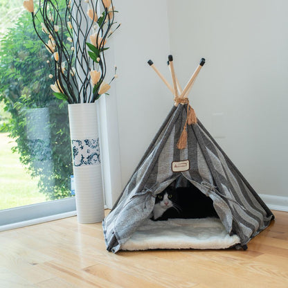 Cat Bed, Teepee Style With Striped Pattern