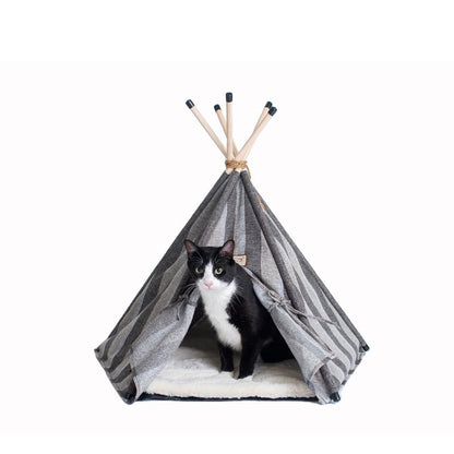 Cat Bed, Teepee Style With Striped Pattern