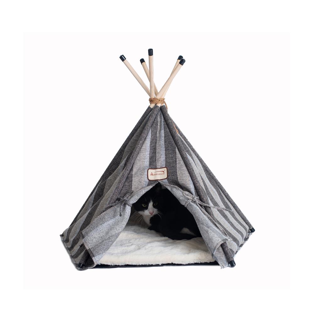 Cat Bed, Teepee Style With Striped Pattern