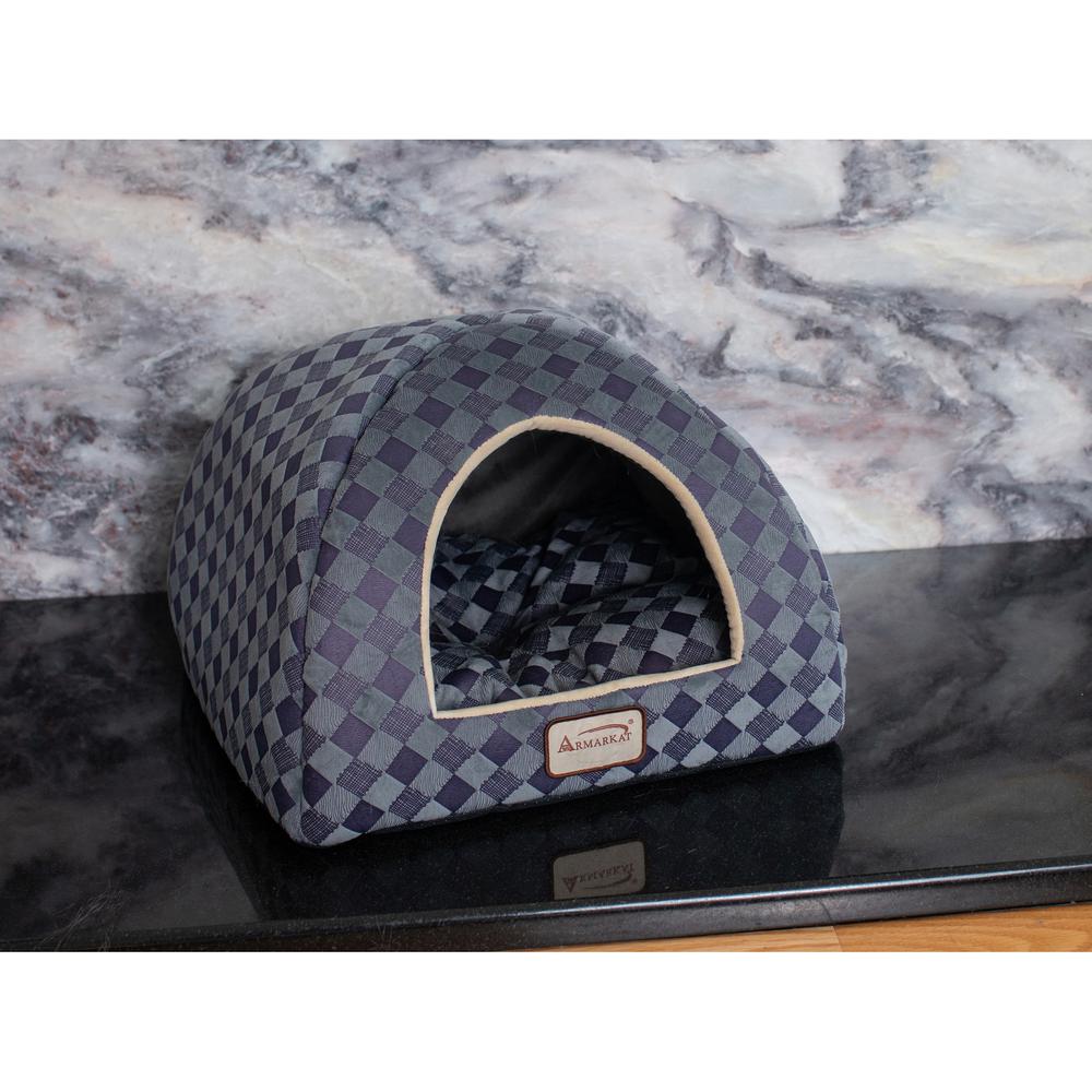 Cat Bed, Purple Gray Combo Checkered Pattern