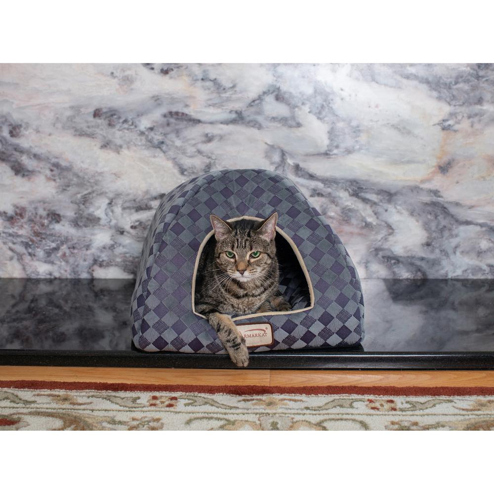 Cat Bed, Purple Gray Combo Checkered Pattern