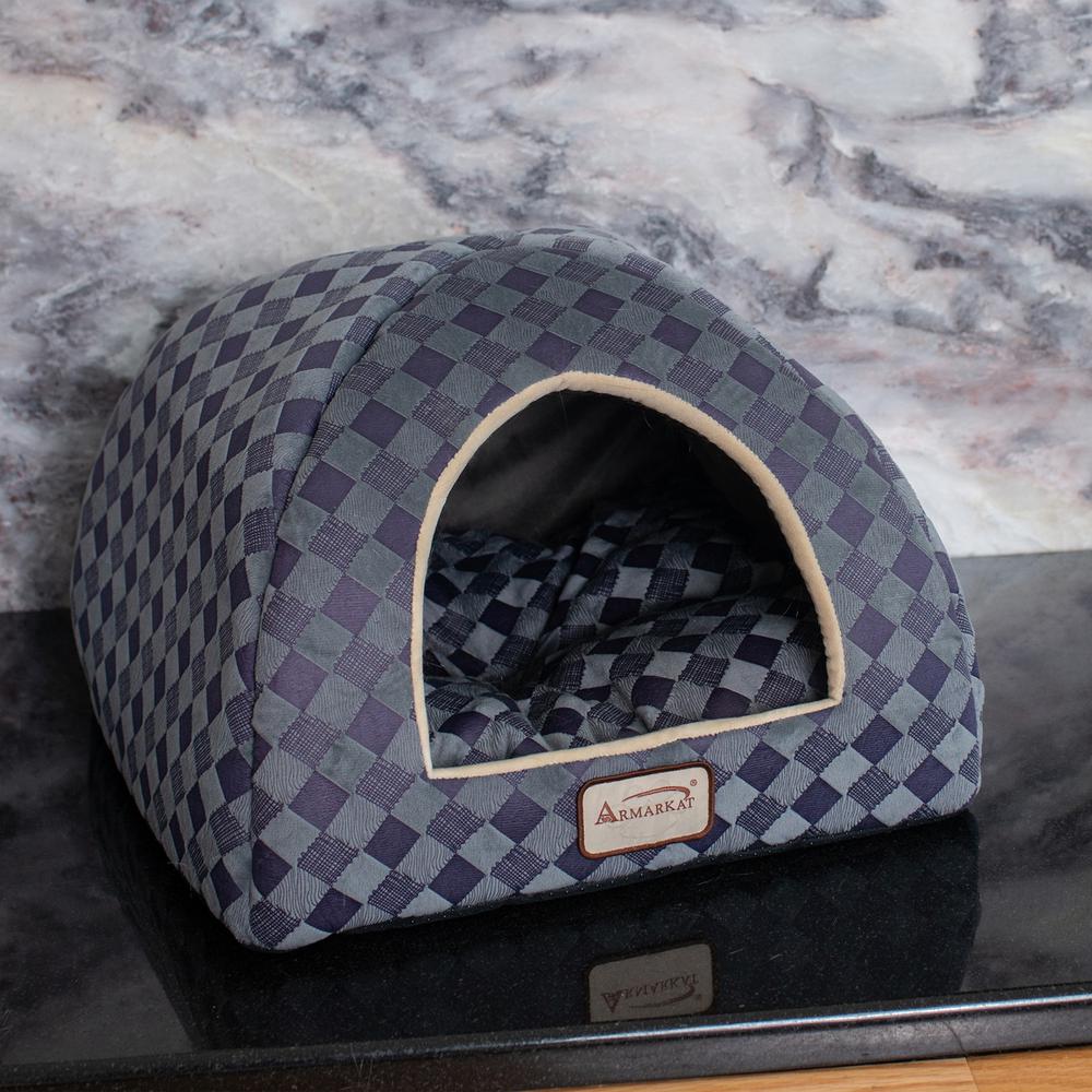 Cat Bed, Purple Gray Combo Checkered Pattern