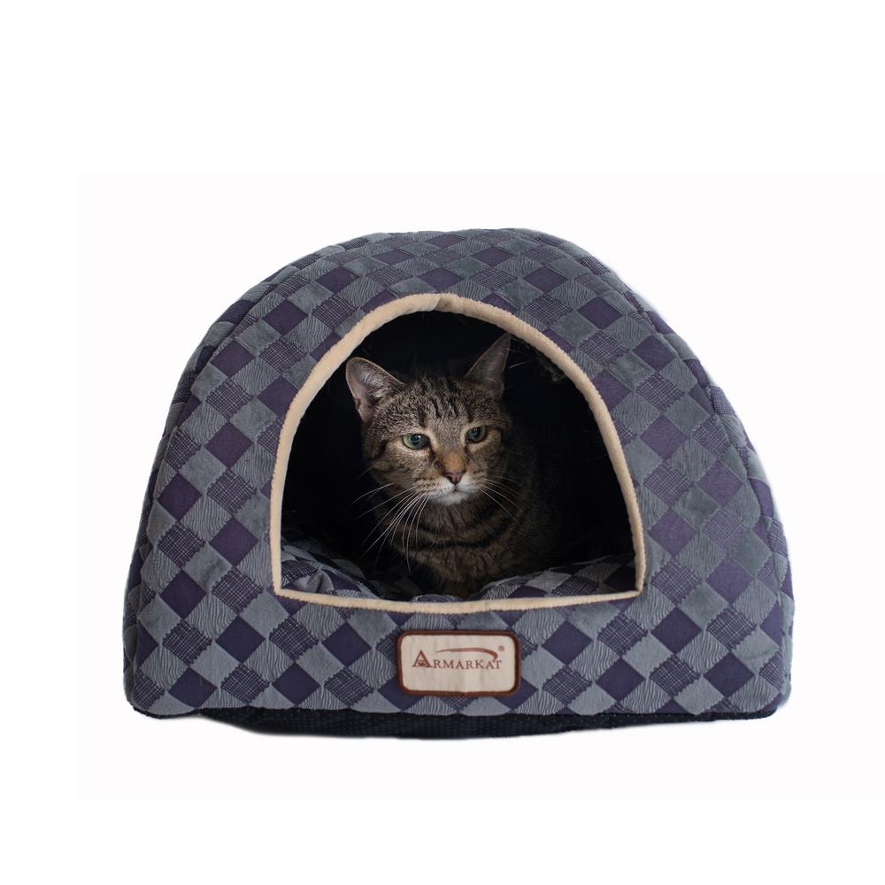Cat Bed, Purple Gray Combo Checkered Pattern