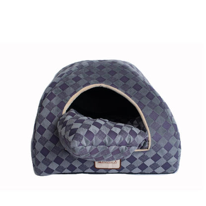 Cat Bed, Purple Gray Combo Checkered Pattern