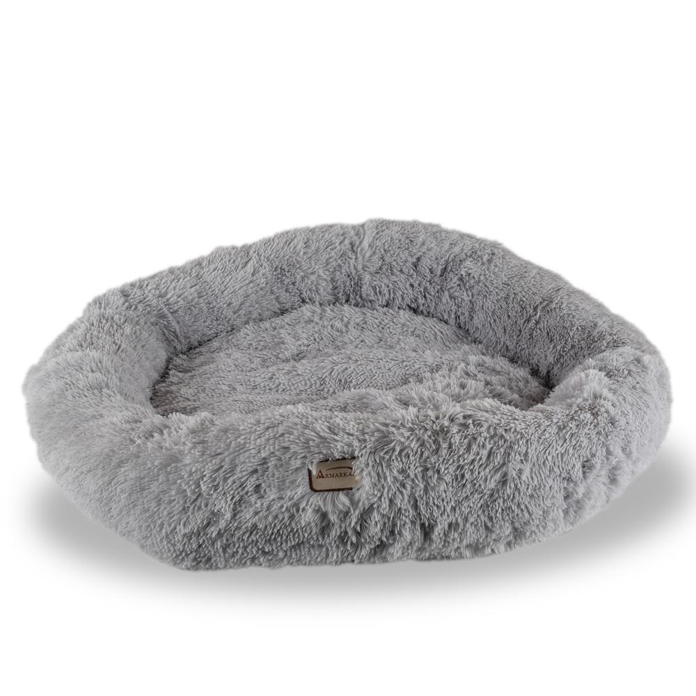 Extra Large, Fluffy Gray Round Cat Bed